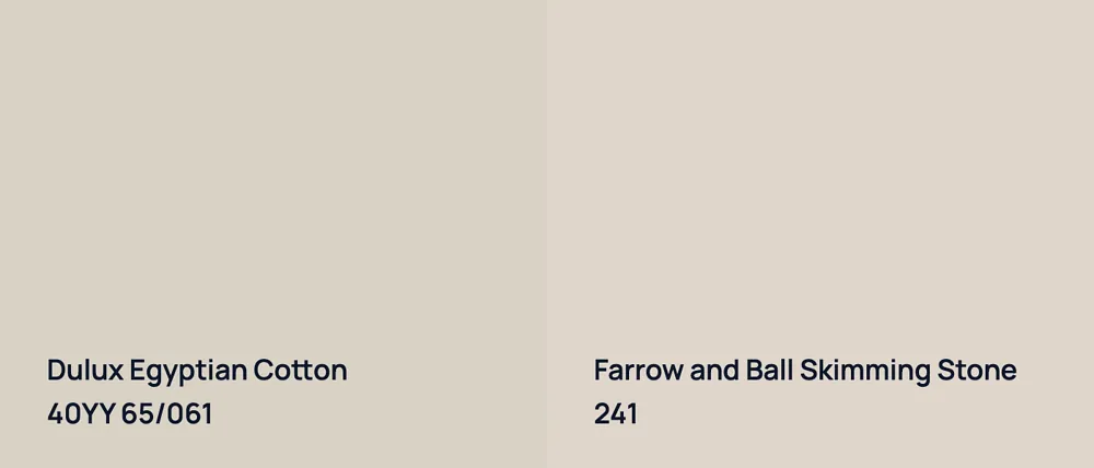 Dulux Egyptian Cotton 40YY 65/061 vs Farrow and Ball Skimming Stone 241