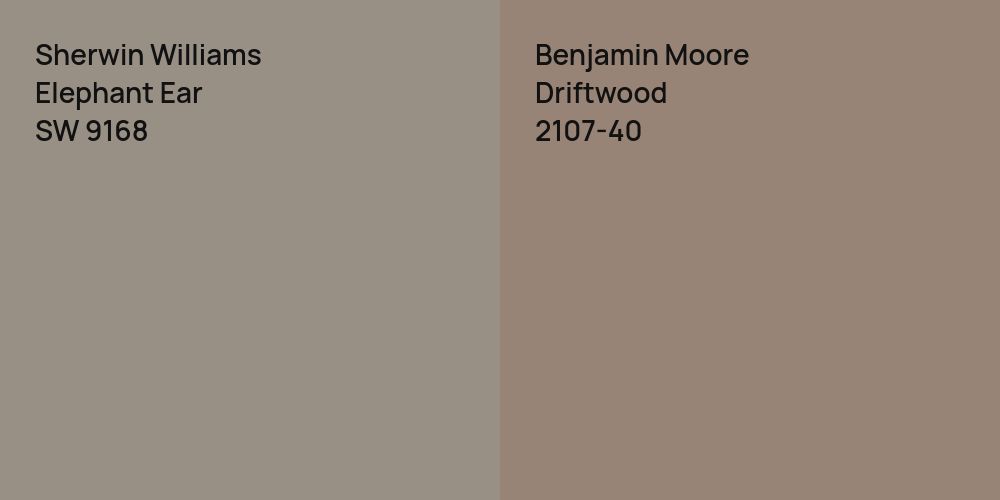 Sherwin Williams Elephant Ear vs. Benjamin Moore Driftwood