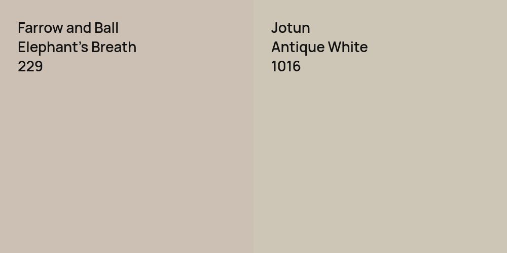 Farrow and Ball Elephant's Breath vs. Jotun Antique White