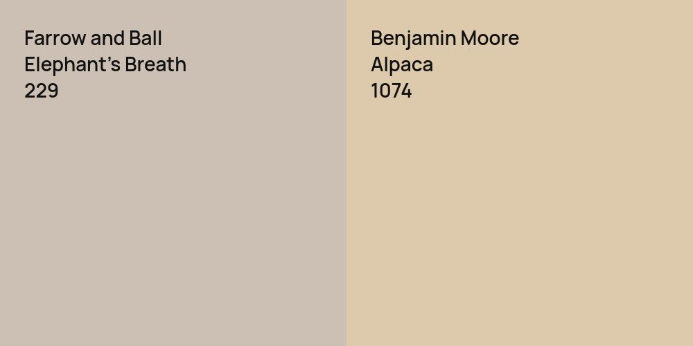 Farrow and Ball Elephant's Breath vs. Benjamin Moore Alpaca