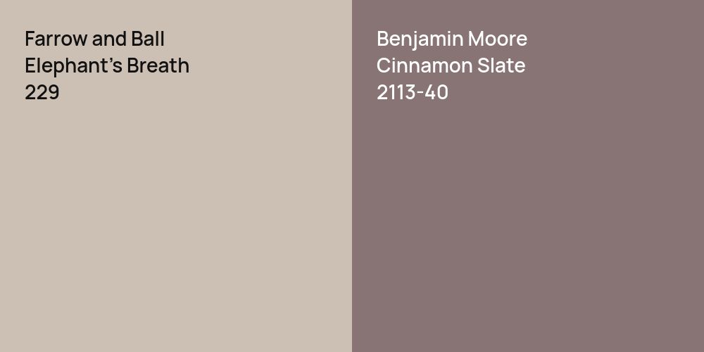 Farrow and Ball Elephant's Breath vs. Benjamin Moore Cinnamon Slate