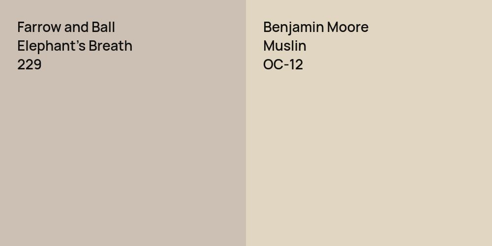 Farrow and Ball Elephant's Breath vs. Benjamin Moore Muslin