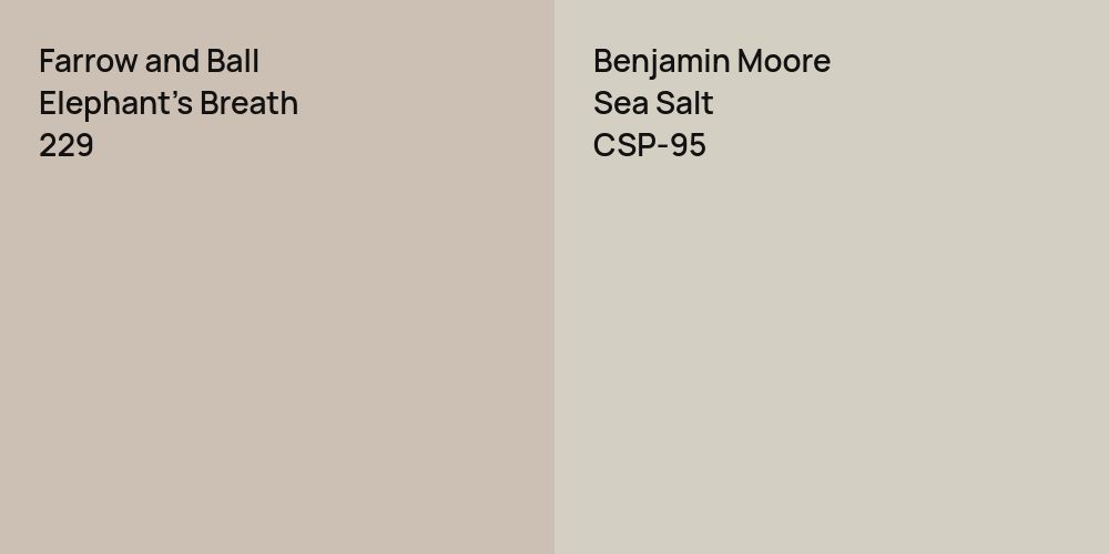 Farrow and Ball Elephant's Breath vs. Benjamin Moore Sea Salt