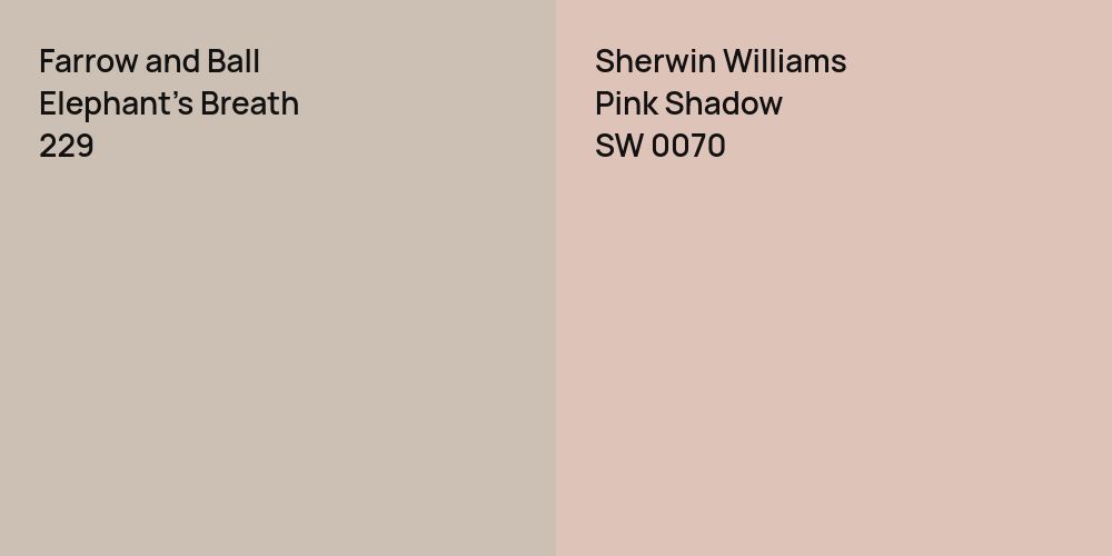 Farrow and Ball Elephant's Breath vs. Sherwin Williams Pink Shadow