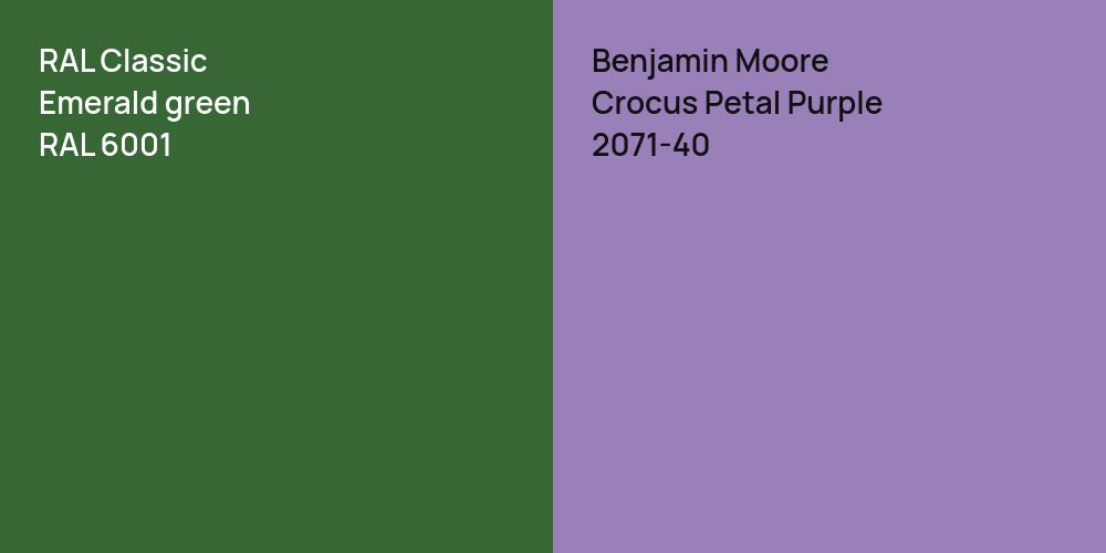 RAL Classic  Emerald green vs. Benjamin Moore Crocus Petal Purple