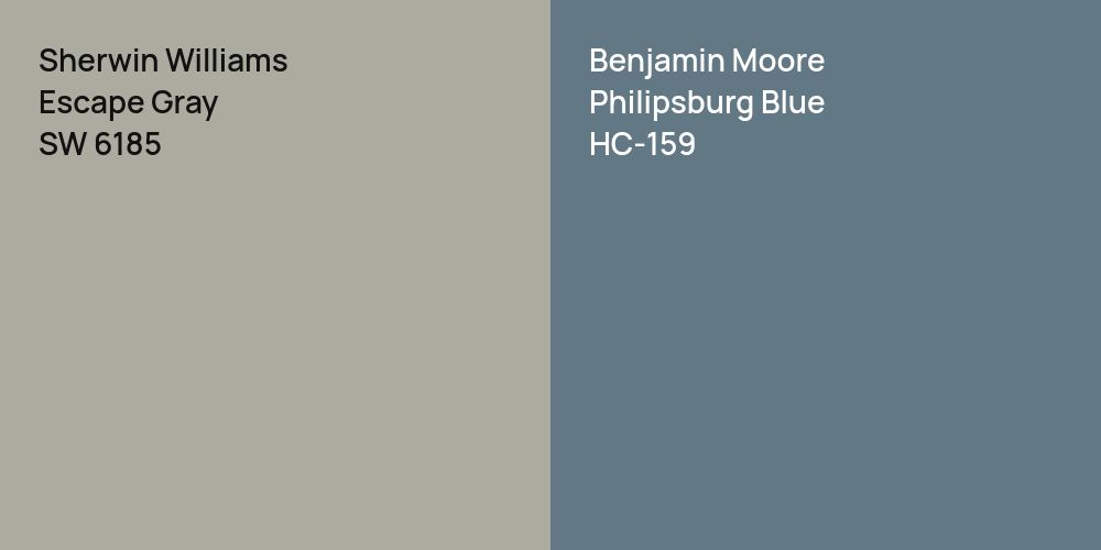 Sherwin Williams Escape Gray vs. Benjamin Moore Philipsburg Blue