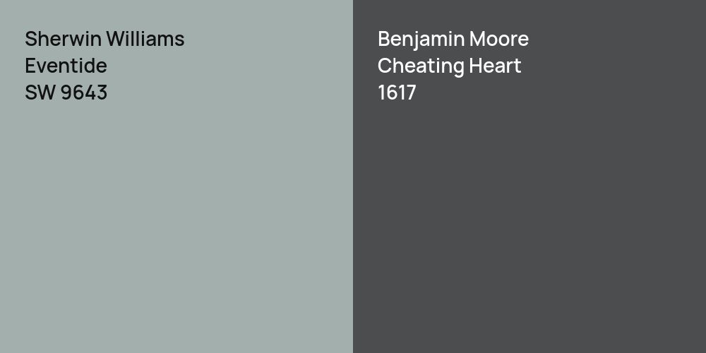 Sherwin Williams Eventide vs. Benjamin Moore Cheating Heart