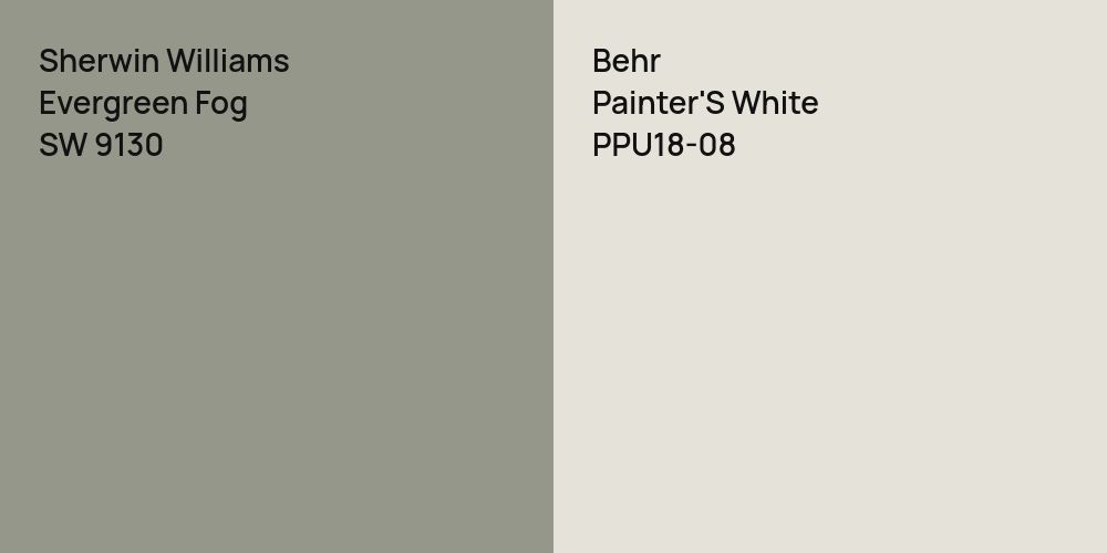 Sherwin Williams Evergreen Fog vs. Behr Painter'S White