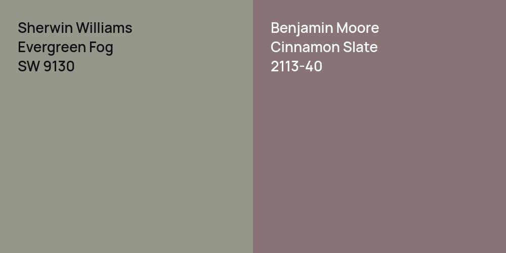 Sherwin Williams Evergreen Fog vs. Benjamin Moore Cinnamon Slate