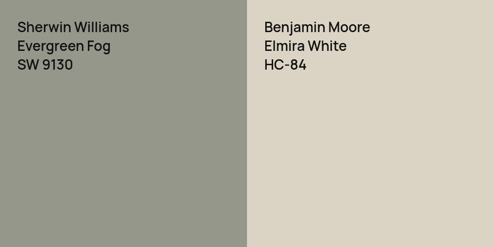 Sherwin Williams Evergreen Fog vs. Benjamin Moore Elmira White