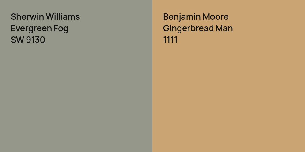 Sherwin Williams Evergreen Fog vs. Benjamin Moore Gingerbread Man