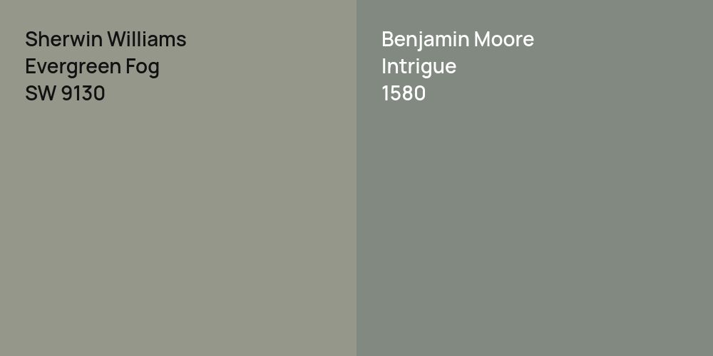 Sherwin Williams Evergreen Fog vs. Benjamin Moore Intrigue