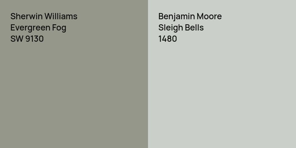 Sherwin Williams Evergreen Fog vs. Benjamin Moore Sleigh Bells