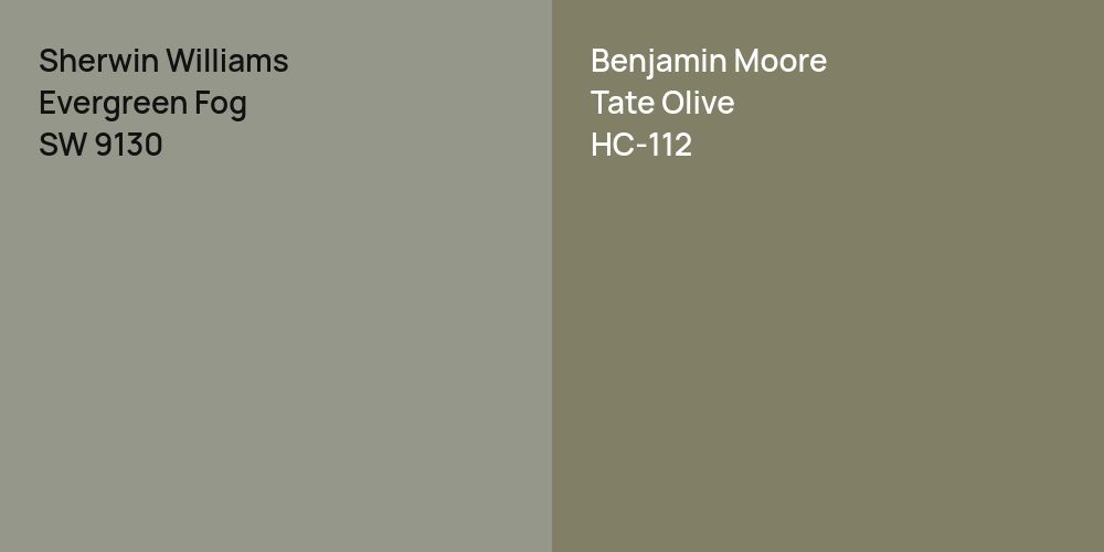 Sherwin Williams Evergreen Fog vs. Benjamin Moore Tate Olive