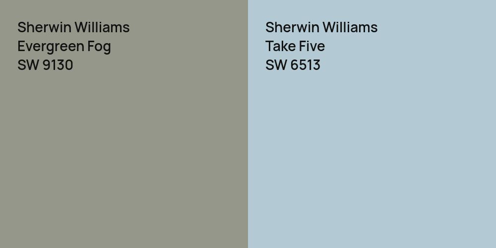 Sherwin Williams Evergreen Fog vs. Sherwin Williams Take Five