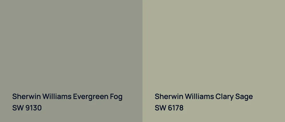 Sherwin Williams Evergreen Fog SW 9130 vs Sherwin Williams Clary Sage SW 6178