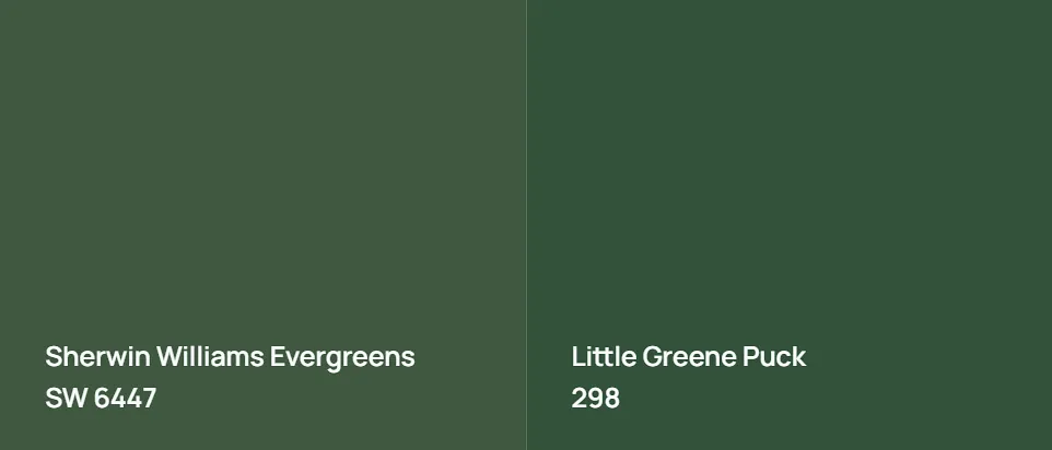 Sherwin Williams Evergreens SW 6447 vs Little Greene Puck 298