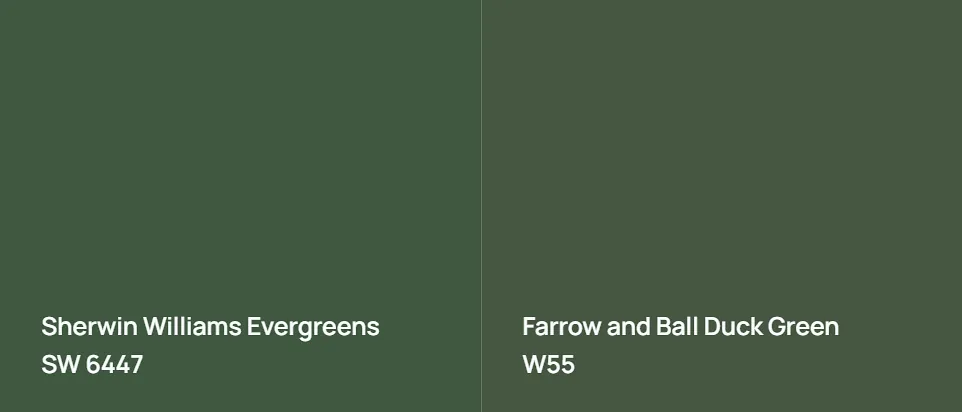Sherwin Williams Evergreens SW 6447 vs Farrow and Ball Duck Green W55