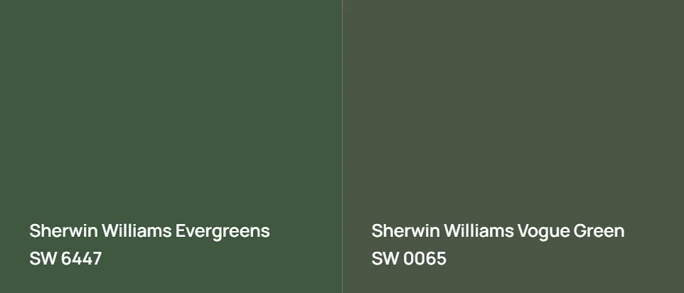 Sherwin Williams Evergreens SW 6447 vs Sherwin Williams Vogue Green SW 0065