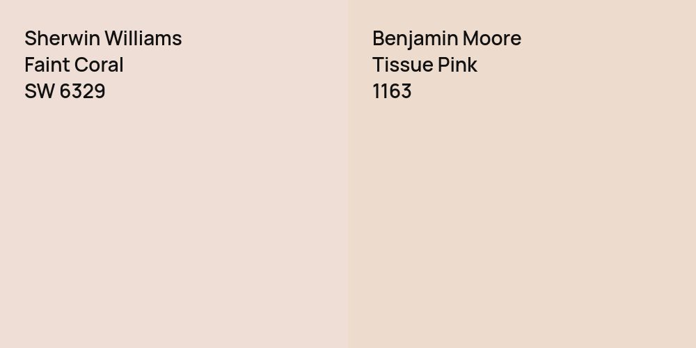 Sherwin Williams Faint Coral vs. Benjamin Moore Tissue Pink