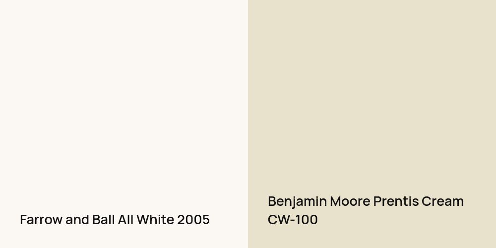 Farrow and Ball All White vs. Benjamin Moore Prentis Cream