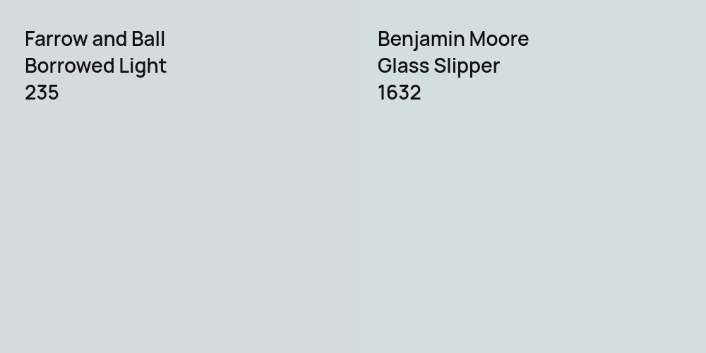 Farrow and Ball Borrowed Light vs. Benjamin Moore Glass Slipper