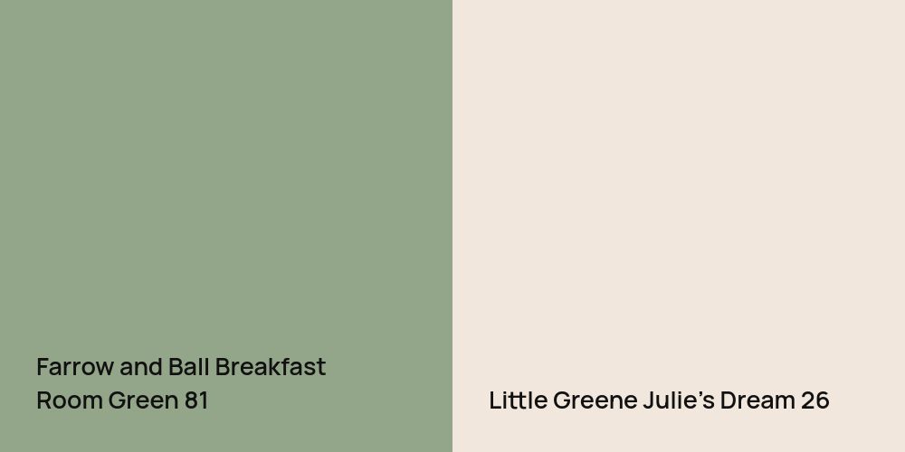 Farrow and Ball Breakfast Room Green vs. Little Greene Julie's Dream