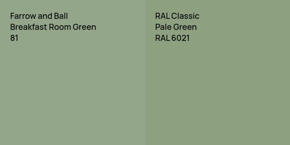 Farrow and Ball Breakfast Room Green vs. RAL Classic Pale Green