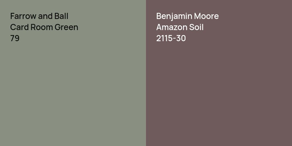 Farrow and Ball Card Room Green vs. Benjamin Moore Amazon Soil