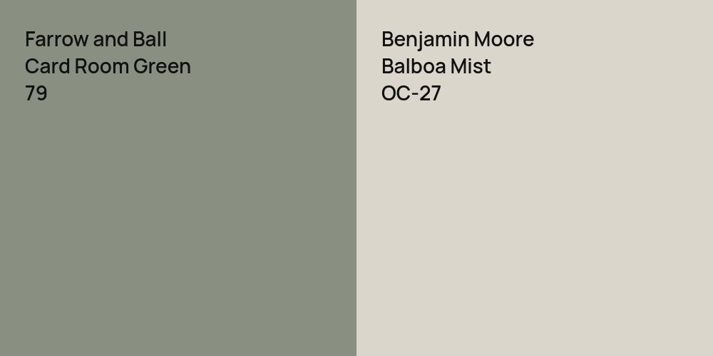 Farrow and Ball Card Room Green vs. Benjamin Moore Balboa Mist