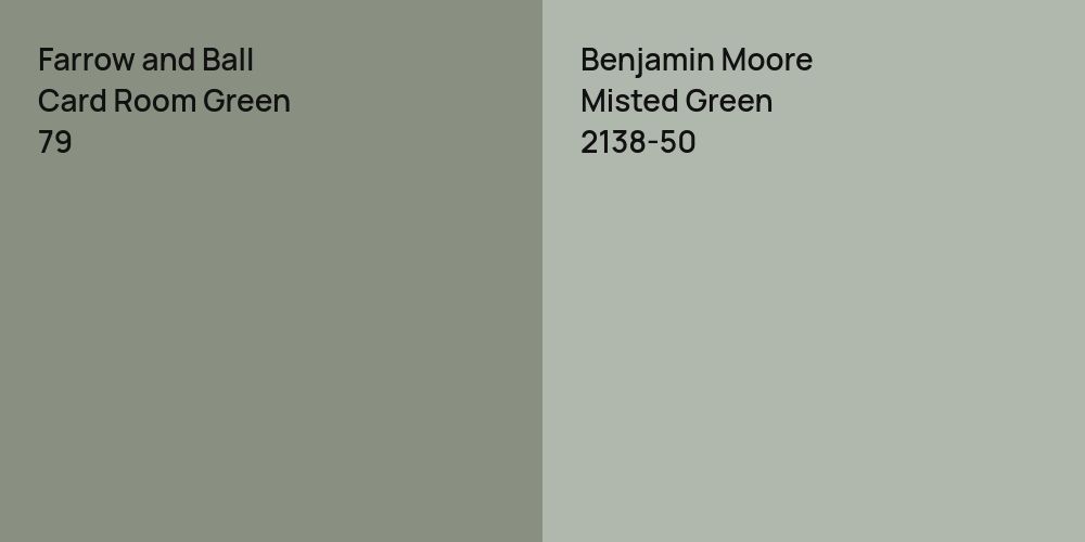 Farrow and Ball Card Room Green vs. Benjamin Moore Misted Green