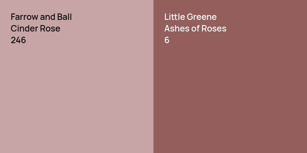 Farrow and Ball Cinder Rose vs. Little Greene Ashes of Roses