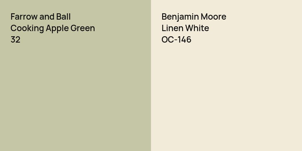 Farrow and Ball Cooking Apple Green vs. Benjamin Moore Linen White