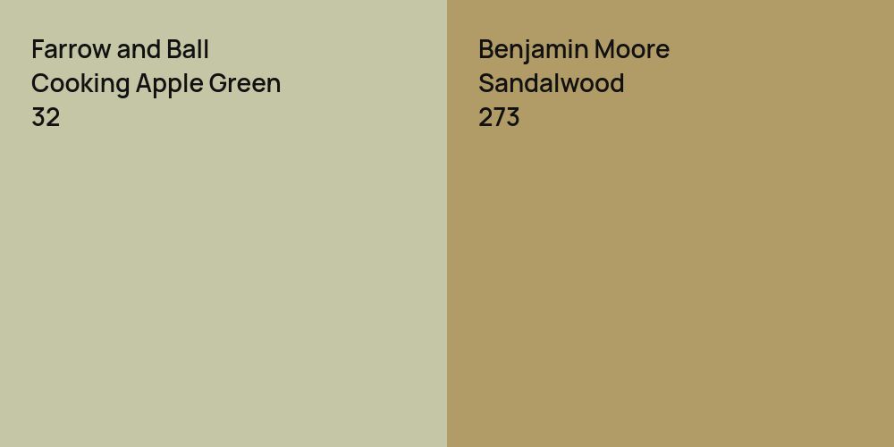 Farrow and Ball Cooking Apple Green vs. Benjamin Moore Sandalwood