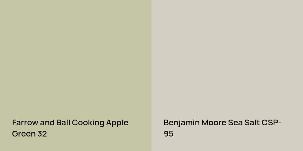 Farrow and Ball Cooking Apple Green vs. Benjamin Moore Sea Salt