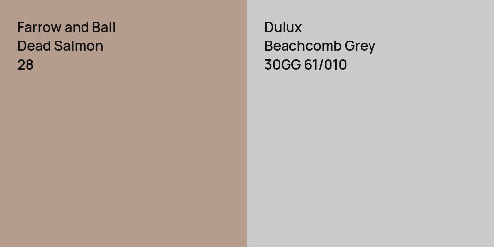 Farrow and Ball Dead Salmon vs. Dulux Beachcomb Grey