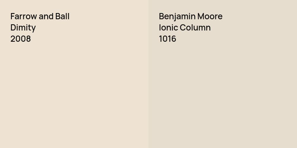 Farrow and Ball Dimity vs. Benjamin Moore Ionic Column