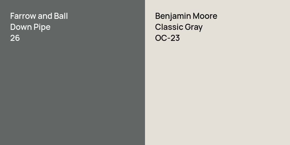 Farrow and Ball Down Pipe vs. Benjamin Moore Classic Gray