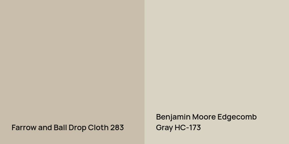 Farrow and Ball Drop Cloth vs. Benjamin Moore Edgecomb Gray