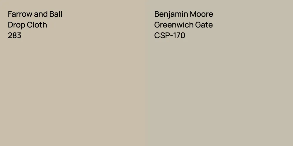 Farrow and Ball Drop Cloth vs. Benjamin Moore Greenwich Gate