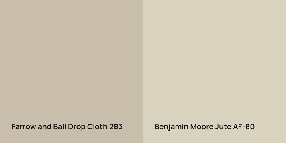 Farrow and Ball Drop Cloth vs. Benjamin Moore Jute