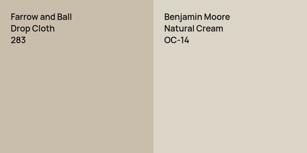 Farrow and Ball Drop Cloth vs. Benjamin Moore Natural Cream