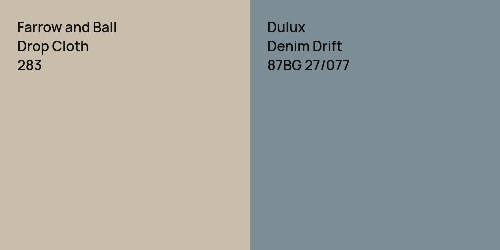 Farrow and Ball Drop Cloth vs. Dulux Denim Drift