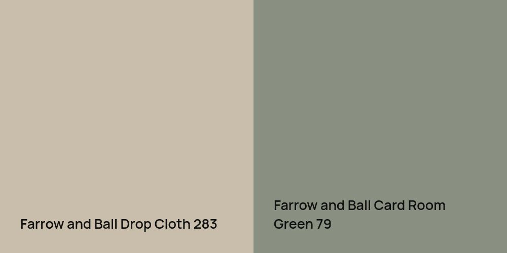 Farrow and Ball Drop Cloth vs. Farrow and Ball Card Room Green