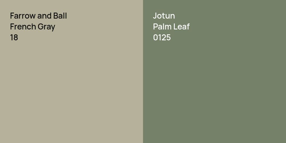 Farrow and Ball French Gray vs. Jotun Palm Leaf