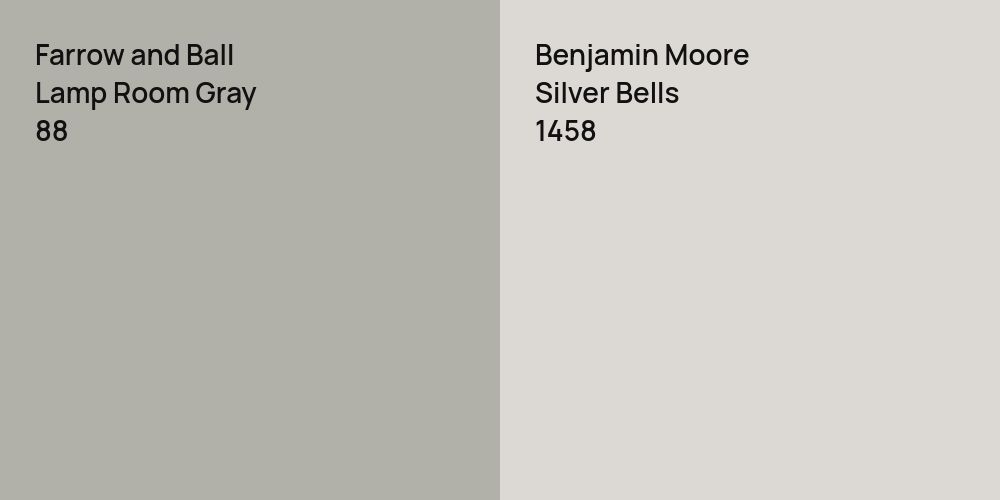 Farrow and Ball Lamp Room Gray vs. Benjamin Moore Silver Bells