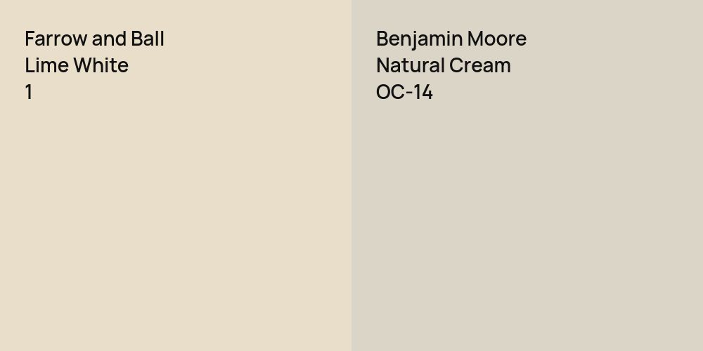 Farrow and Ball Lime White vs. Benjamin Moore Natural Cream