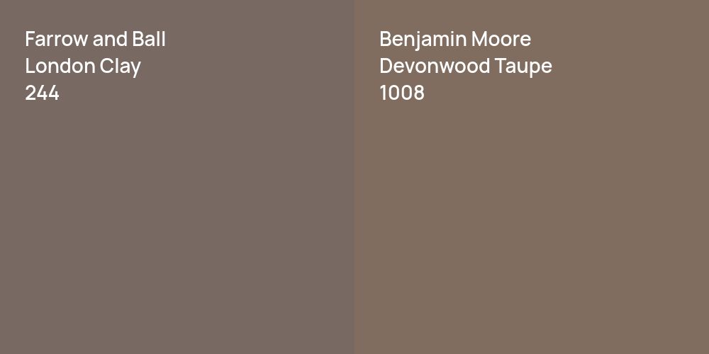 Farrow and Ball London Clay vs. Benjamin Moore Devonwood Taupe