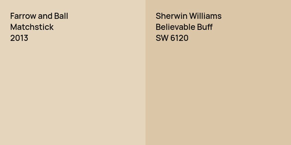 Farrow and Ball Matchstick vs. Sherwin Williams Believable Buff