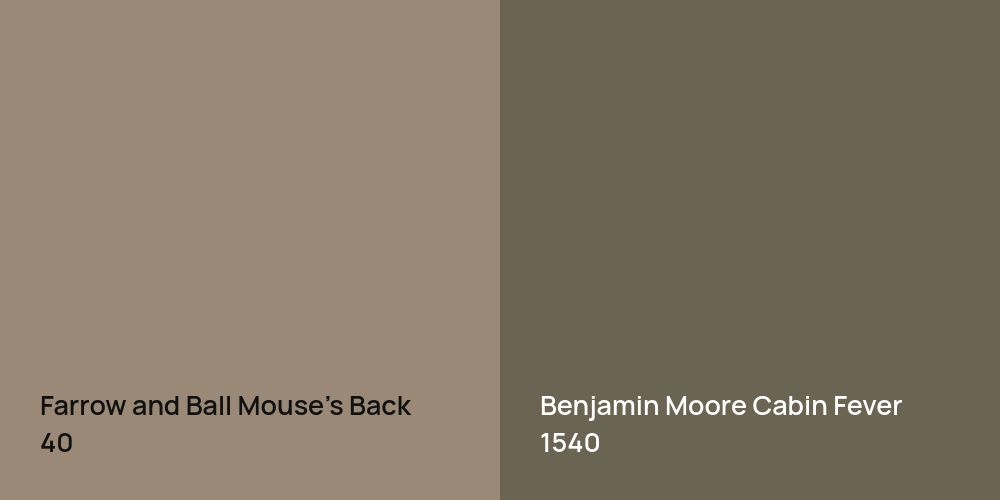 Farrow and Ball Mouse's Back vs. Benjamin Moore Cabin Fever